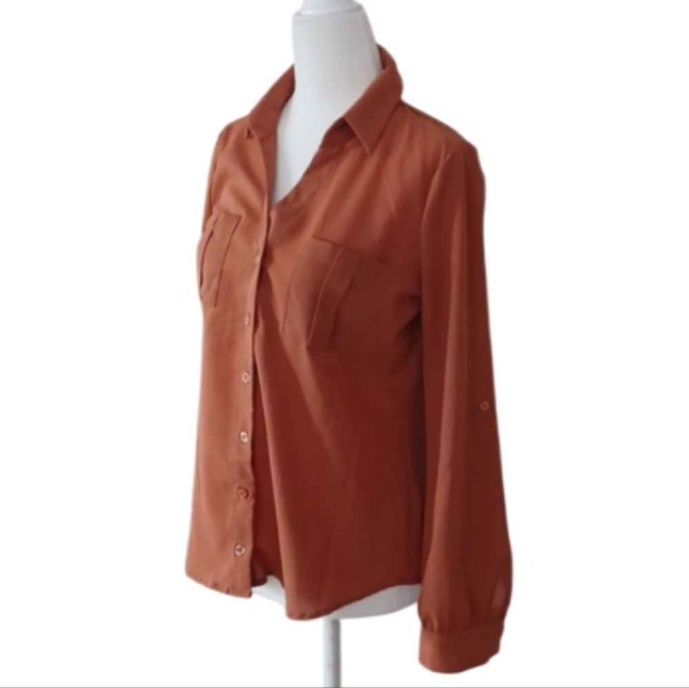 "Mine" Pretty Rust Color Button-Up Shirt, Size S In Excellent Condition - Picture 2 of 5